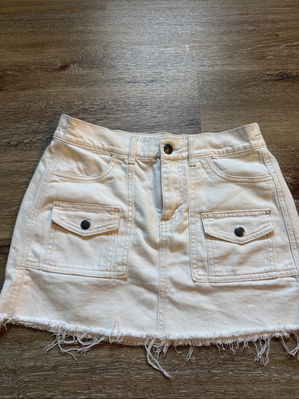 Aerie Cream Denim Mini Skirt with Front Pocket Flaps